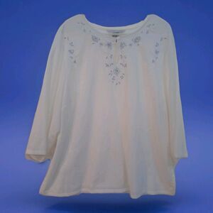 Napa Valley Woman Floral Embroidered Crinkle Pleat Blouse White Size 2X Bohemian